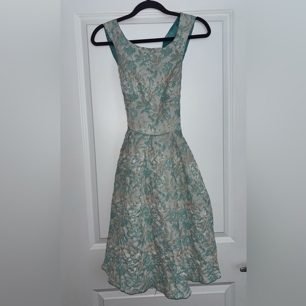 Eva Franco Teal and Cream Midi Dress